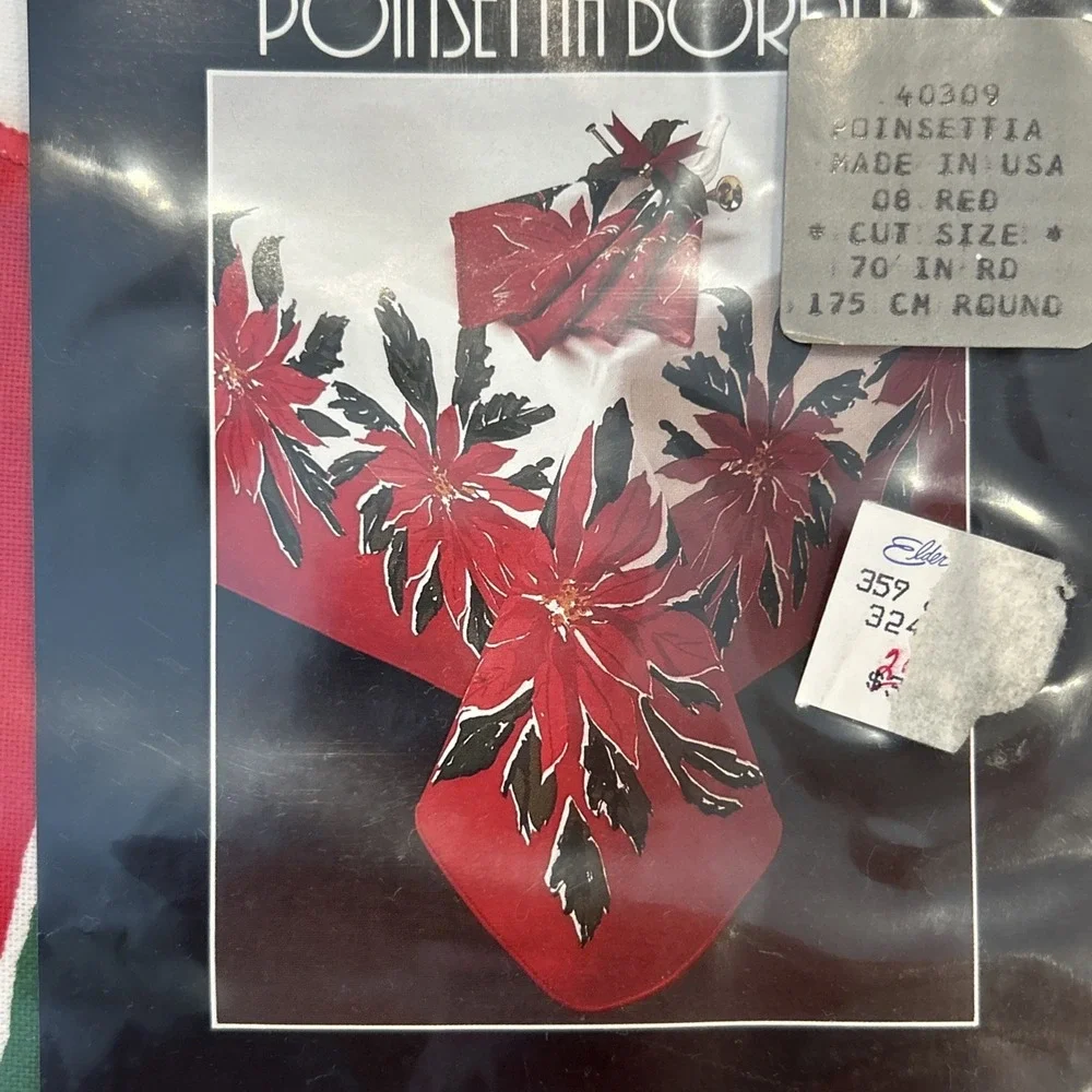 VTG Vera Neumann Christmas Tablecloth 70 Round Poinsettia Bordered New Sealed